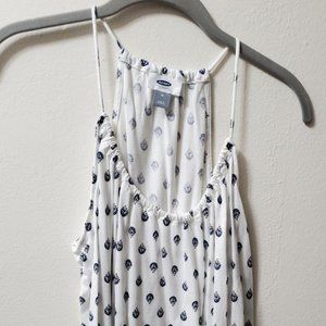 Old Navy white blouse with navy blue prints, with straps women's M